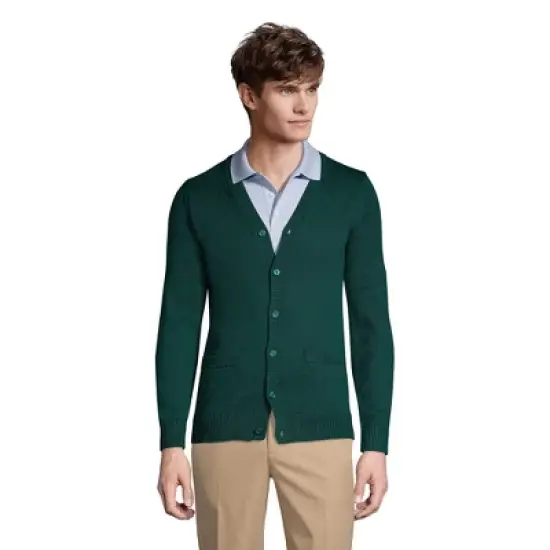 Lands' End School Uniform Men's Cotton Modal Button Front Cardigan Sweater image {1}