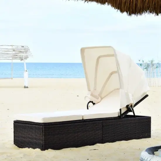 Tangkula Outdoor Cushioned Reclining Chaise Lounge w/Folding Canopy image {2}