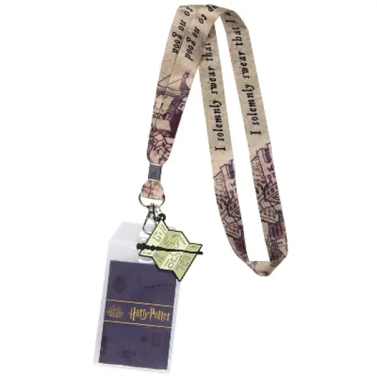 Harry Potter I Solemnly Swear That I Am Up To No Good Lanyard w/ Badge Holder and Marauders Map Rubber Charm Multicoloured image {4}