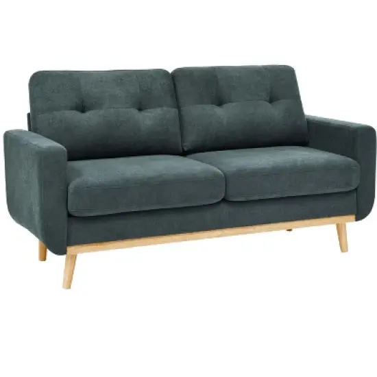67.7" Wide Mid-Century Modern Polyester Tufted Loveseat Sofa With Wooden Legs image {2}