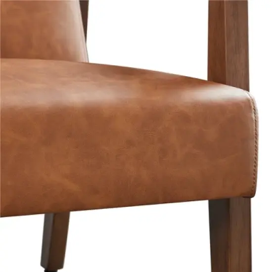 Yaheetech Modern Faux Leather Upholstered Armchair Accent Chair with Solid Wood Legs image {7}