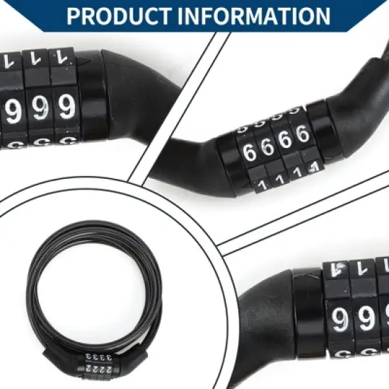 Unique Bargains Bicycle Lock Security Cable Lock 4 Digit Combination Chain Bike Lock Black image {1}