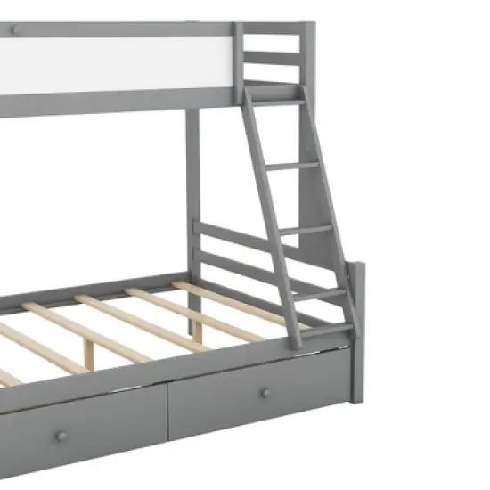 Twin over Full Bunk Bed with Whiteboard, 3 Hooks and 2 Drawers-ModernLuxe image {10}