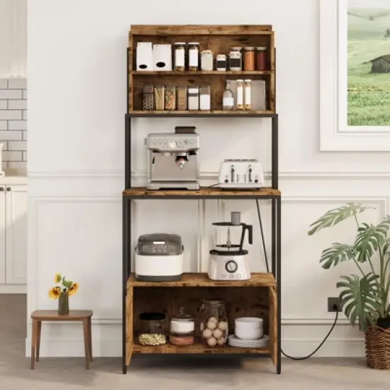 5-Tier Bakers Rack with Power Outlet, 67.7'' Microwave Stand with Storage Cabinet & Open Shelves image {7}