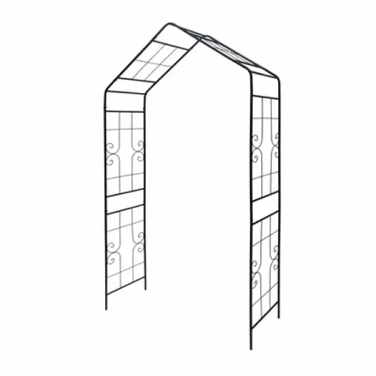 Lirago Black Metal Garden Arch-Galvanized Iron Trellis Rose Arch Outdoor Garden Decor with Gate Design 16.92"Dx94.48"Hx56.29"W image {5}