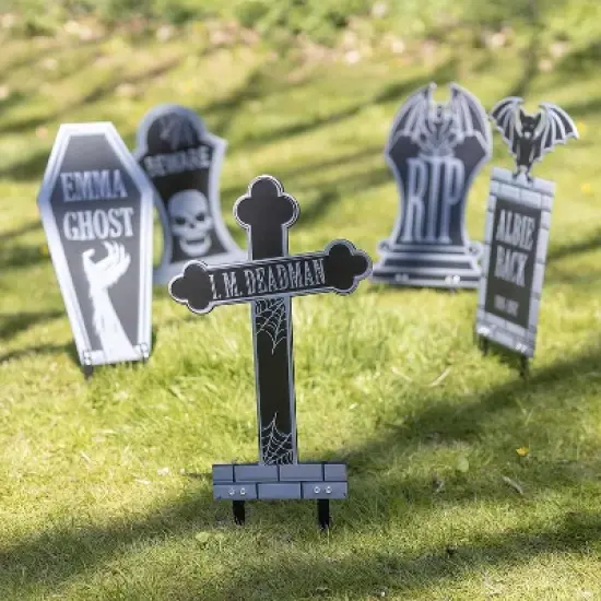 3-D Halloween Metal Tombstone (5 Designs)-(16.75 Tall w Stakes)- Durable, Weatherproof, UV Printed - No More Flimsy Foam Headstones image {4}