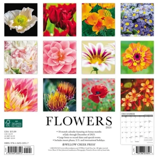 Willow Creek Press 2024 Wall Calendar 12"x12" Flowers image {1}