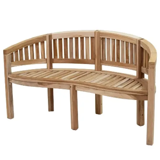Sunnydaze 59" Solid Wooden Teak Outdoor Banana Bench with Curved Back image {3}