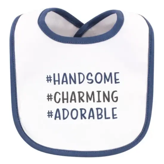 Hudson Baby Infant Boy Cotton Bib and Sock Set 5pk, Handsome Charming Adorable, One Size image {1}