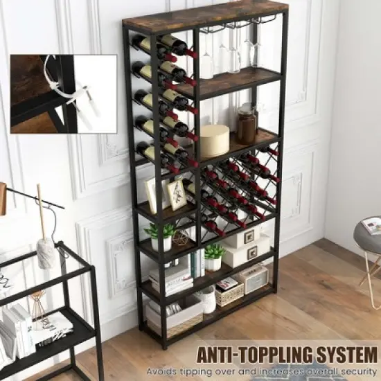 Costway Industrial Wine Rack Multi-purpose Freestanding Bakers Rack with Glass Holder image {7}