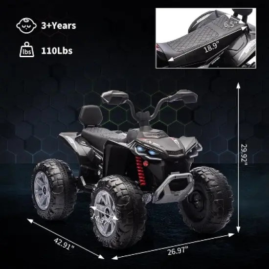 2-Seater Kids ATV Ride-On, 24V Electric Quad 4 Wheeler with 800W Motors, 7Ah Battery, Bluetooth image {4}