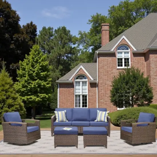 Patio Furniture Set, Outdoor Wicker Sofa Couch with Metal Armrest, Swivel Rocking Chairs, Ottomans, All-Weather Conversation Set for Garden image {12}