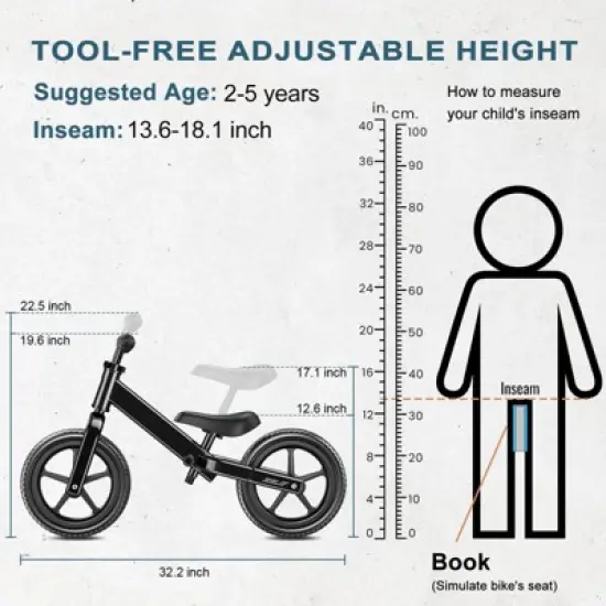 Itopfox Toddler Balance Bike for 2-5 Year Olds, No Pedal Toy Bike with Tool-Free Adjustment, Includes Custom Plate & 3 Stickers Black image {2}