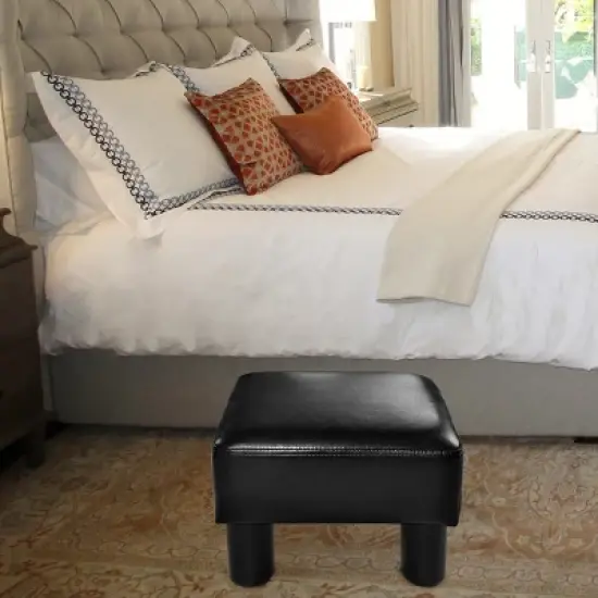 Costway PU Leather Ottoman Rectangular Footrest Small Stool w/ Padded Seat White/Black/Red image {4}