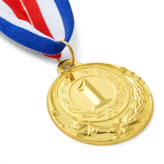 Maplefield 6-Pack Gold 1st Place Winner Medals, Sports Awards with 15.5-Inch Red, White, and Blue Ribbon (Metal, 2 in) image {7}