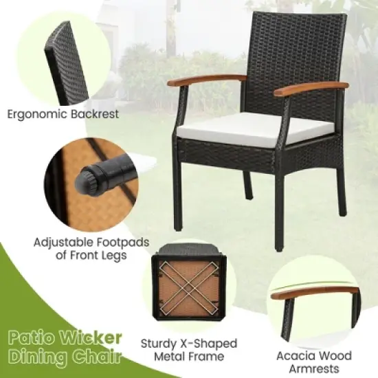 Costway 7PCS Patio  Dining Set Cushion Acacia Wood Armrests Table with Umbrella Hole image {5}