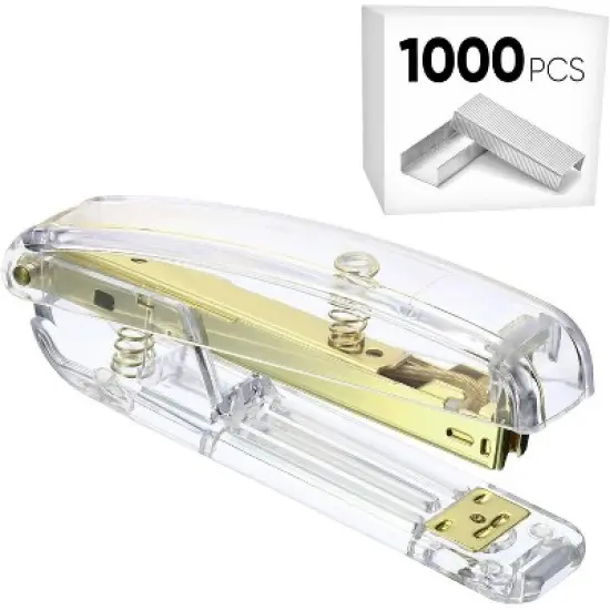 HTUTWOO Office Desk Stapler with 1000 24/6 Staples, Transparent Clear Durable Acrylic Fashion Shape, for Office Home School image {5}