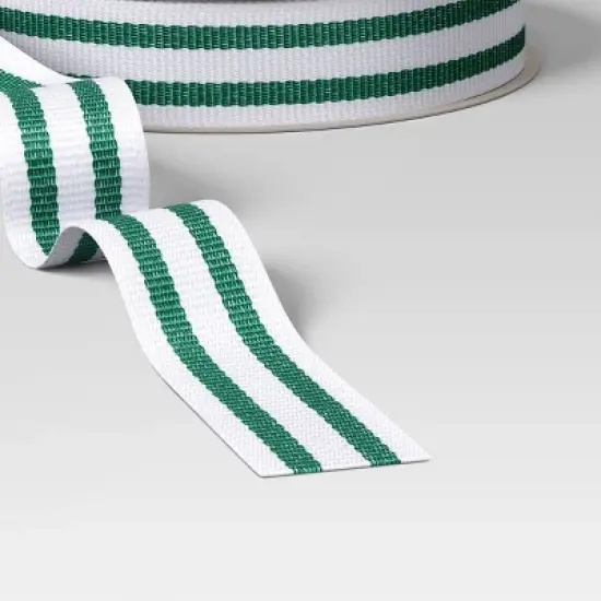 18' Christmas Fabric Ribbon Grosgrain White/Green Stripes - Wondershop&trade; image {2}