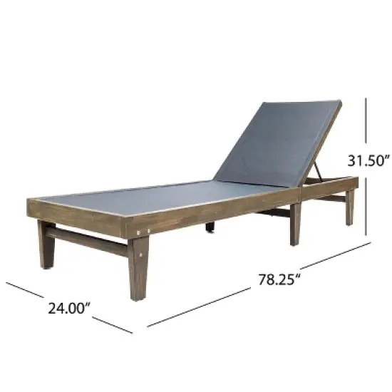 GDFStudio Della Outdoor Mesh and Acacia Wood Armless Adjustable Chaise Lounge image {2}