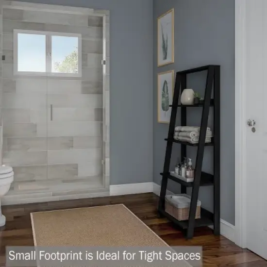 Lavish Home 4-Tier Ladder Bookshelf Freestanding Wooden Bookcase, Black image {5}