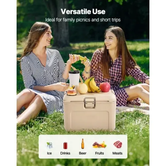 VEVOR Portable Cooler, 16.5 QT Hard Cooler with Ice Retention, Heavy-Duty Handles and Cup Holder, Lightweight Rigid Material Insulated, Beige image {6}