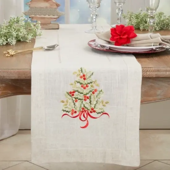 Saro Lifestyle Holiday Table Runner With Christmas Tree Embroidery image {2}