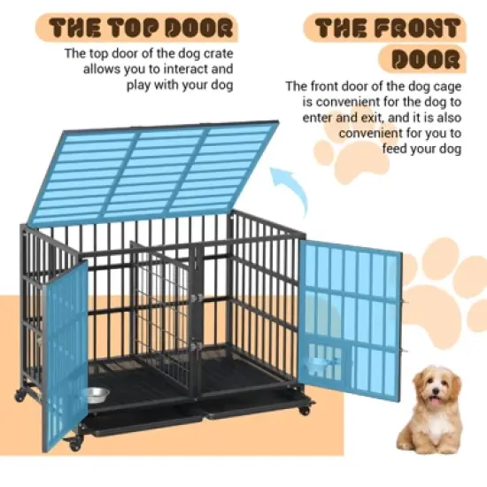48" Heavy Duty Dog Crate, Chew-Resistant Dog Kennel for Small Medium Dogs, Escape Proof Large Dog Cage, Pet Playpen with Lockable Door image {3}
