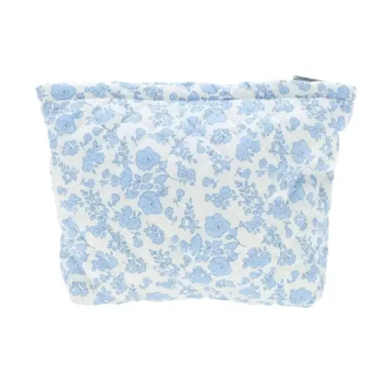 Unique Bargains Floral Quilted Clutch Makeup Bag Blue White 1 Pc image {3}