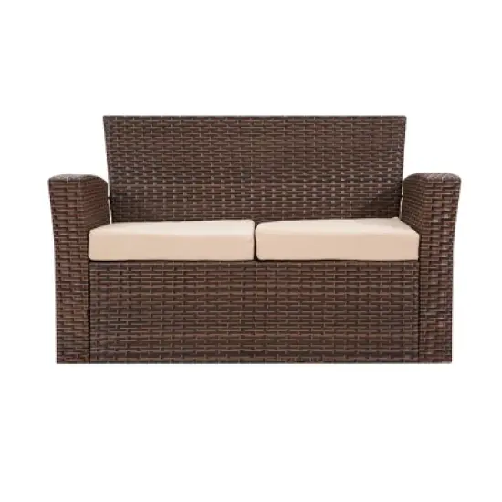 WestinTrends 4 Piece Outdoor Wicker Rattan Conversation Sofa set with Coffee table image {1}