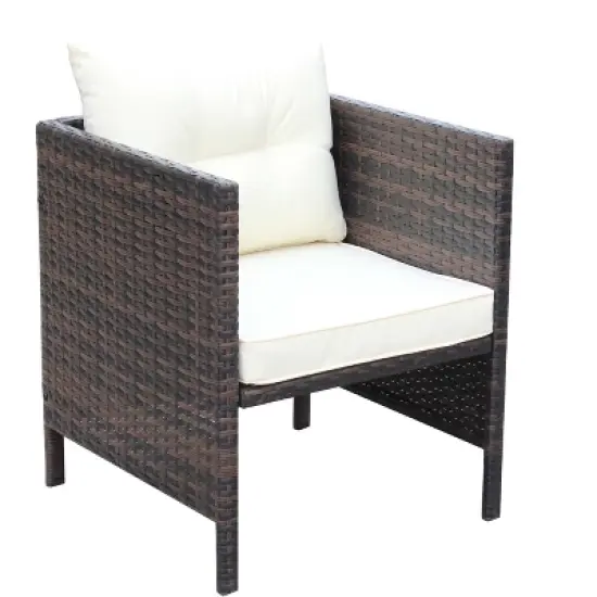 FIONECA 4-Piece Outdoor Patio Wicker Conversation Set, Rattan Sectional Sofa with Beige Cushions & Coffee Table image {13}