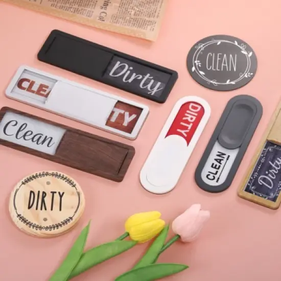 Unique Bargains Kitchen Hotel Indicator Wood Clean Dirty Sign Rectangle Dishwasher Magnet image {3}