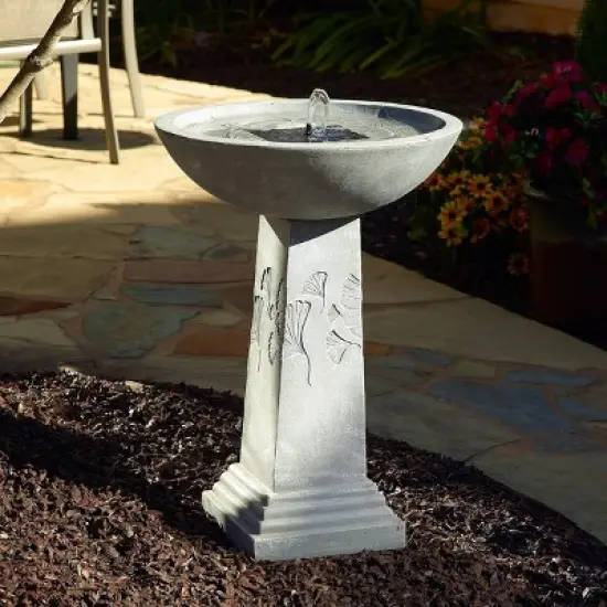 Smart Solar 27"  Ginko IntelliSOLAR Bird Bath with Remote Gray image {1}
