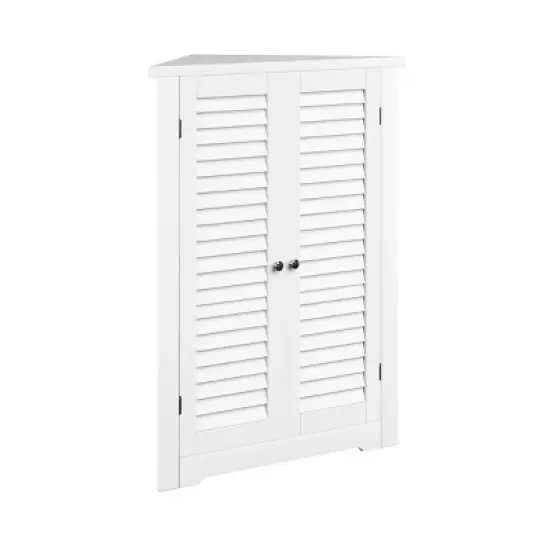 3-Shelf Corner Cabinet &ndash; Storage Cupboard with Stylish Shutter Doors and Adjustable Shelves for Kitchen or Bathroom Furniture by Lavish Home (White) image {6}