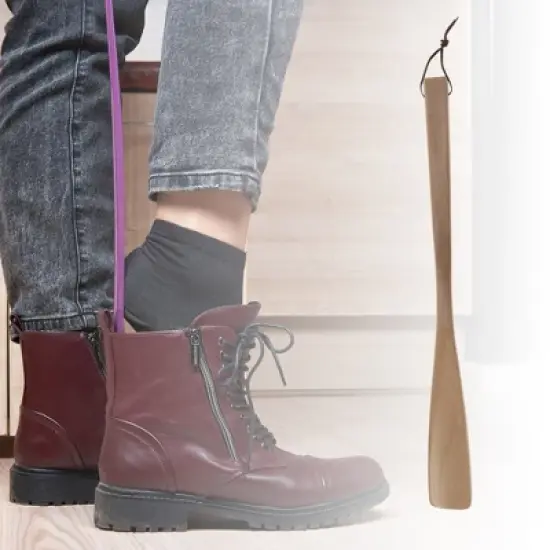 Unique Bargains Long Handle Square Head Shoe Horn 15.75"x1.57" Wood Color 1 Pc image {1}