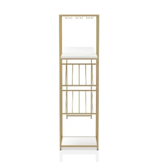 Bennis Bar Table with Wine Shelves High Gloss White/Gold Coated - HOMES: Inside + Out image {3}