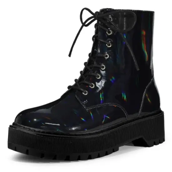 Allegra K Women's Round Toe Platform Lace Up Colorful Combat Ankle Boots image {6}