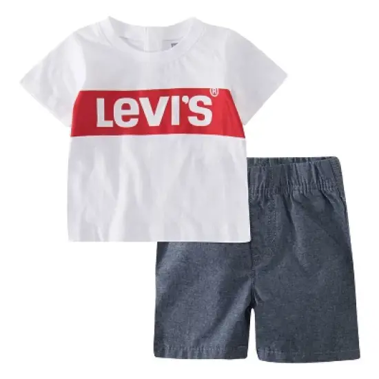 Levi's&reg; Baby Boys' 2pc Box Tab Short Sleeve Top & Bottom Set - White image {2}