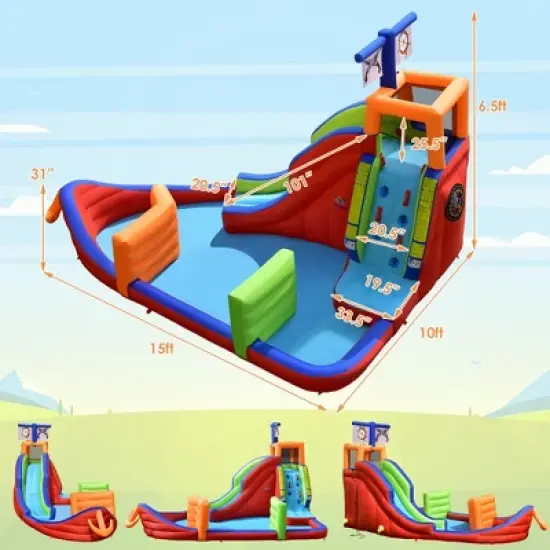 Costway 6-in-1 Pirate Ship Waterslide Kid Inflatable Castle w/ Water Blasters & 735W Blower image {3}