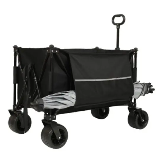 FURNIinspire Outdoor Serving Carts Collapsible Foldable Extended Wagon 480lbs Capacity Heavy Duty Folding Utility Cart, Black, 37.4"*23.03"*38.98" image {3}