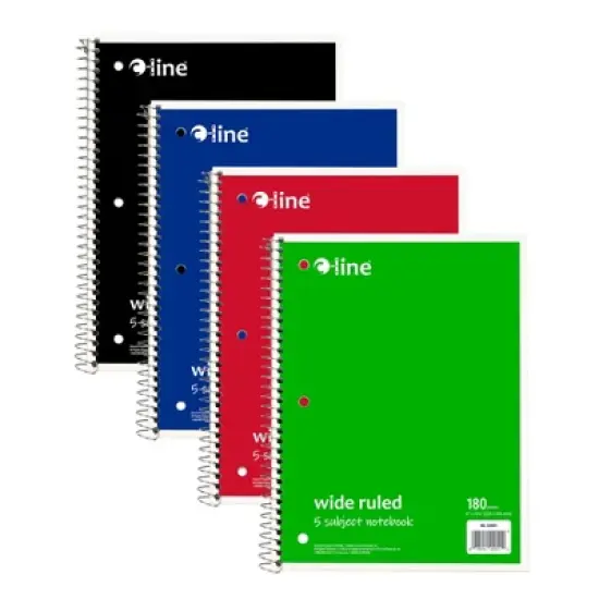C-Line&reg; 5-Subject Notebook, Wide Ruled, 180 Sheets, Assorted Colors, Pack of 3 image {1}