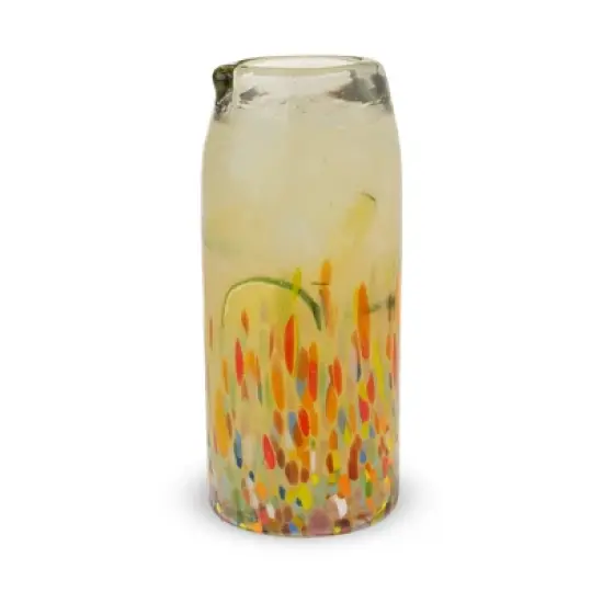 Segunda Vida Artistico Recycled Glass Carafe, Hand Blown Recycled Glass Pitcher, Home Cocktail Bar Gifts, Colored Glass, Multicolor 42oz Set of 1 image {3}