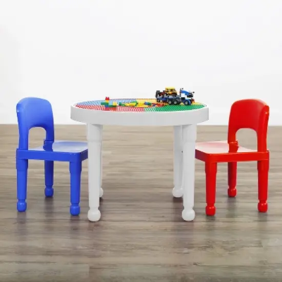 3pc Round Plastic Construction Table with 2 Chairs and Cover Blue/Red/White - Humble Crew image {6}