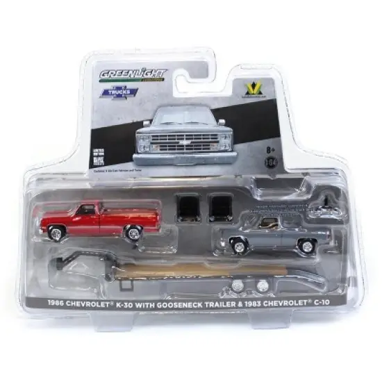 Greenlight Greenlight 1/64 Red 1986 Chevy K-30 Longbed w/ Gooseneck & Project Truck 51406-B image {4}