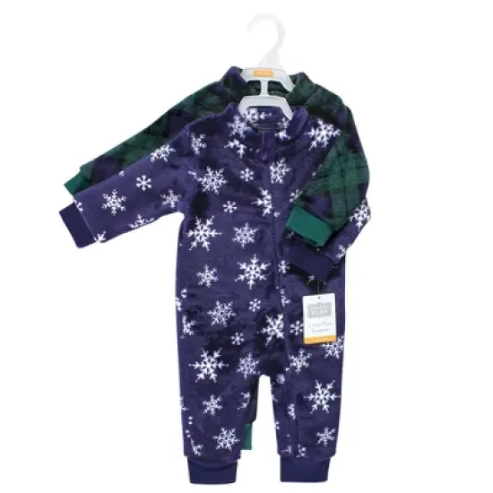 Hudson Baby Unisex Baby Plush Jumpsuits, Navy Snowflake image {1}