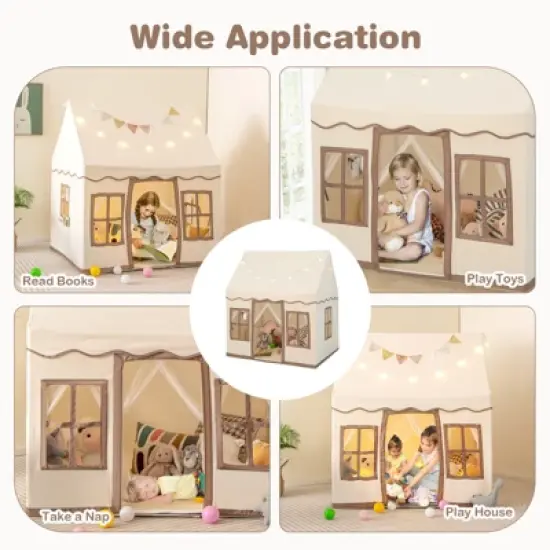 Costway Kids Play Castle Tent Large Playhouse Toys Gifts with Star Lights Washable Mat image {7}