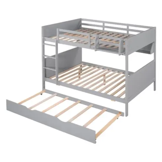 Separable Full-Over-Full Bunk Bed with Twin Size Trundle and Bookshelf - ModernLuxe image {6}