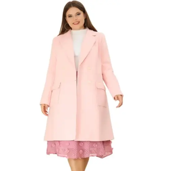 Agnes Orinda Women's Plus Size Winter Peacoat Notched Lapel Double Breasted Long Overcoats image {12}