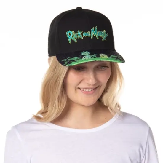 Rick And Morty Portal Time Pre-Curved Bill Adjustable Snapback Hat Cap Black image {3}