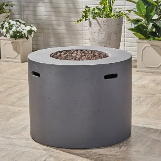 31 Inch Round Outdoor Fire Pit With Built In Tank Storage And Modern Concrete Design image {4}