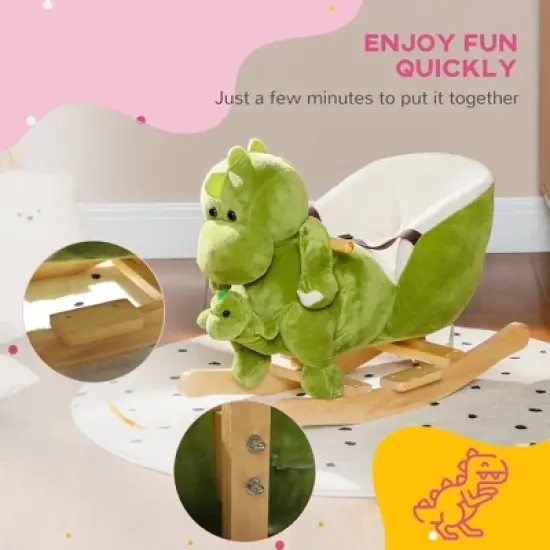Cesicia Toddler Plush Dinosaur Animal Rocker with Seat Belt, 32 Songs, Kids Riding Horse Rocking Chair for 18-36 Months, Green image {3}